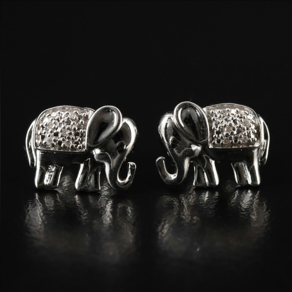 Sterling diamond elephant earrings - Picture 1 of 4